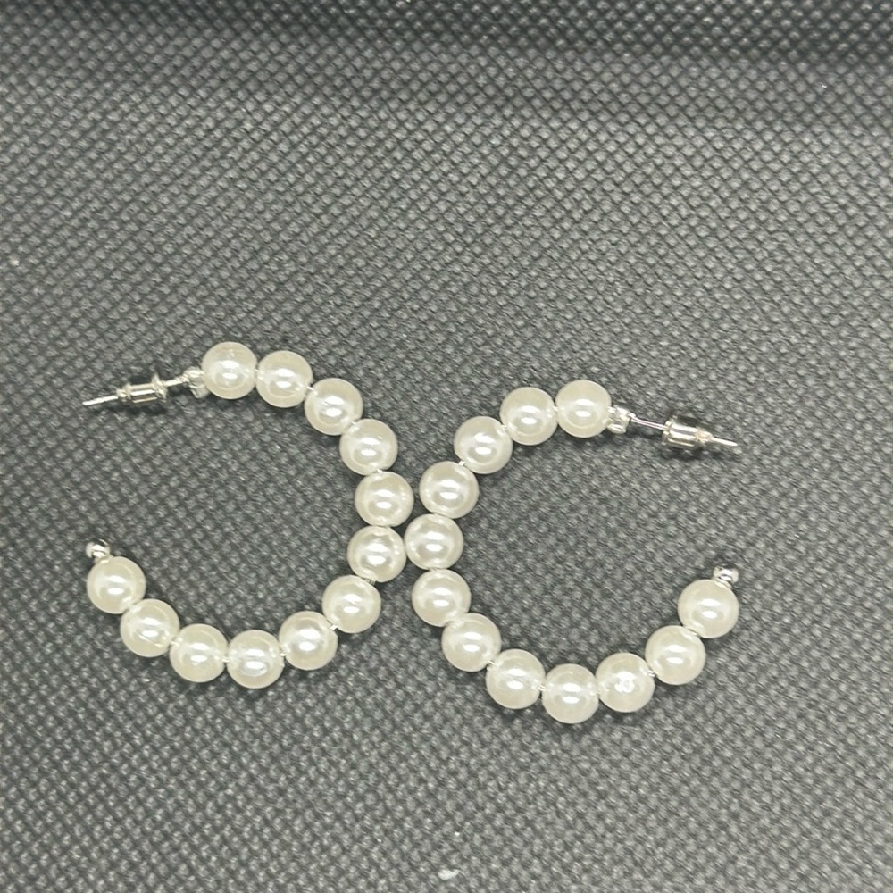 Elegant Simulated Pearl Hoop Earrings - Classic & Versatile |, Everyday Chic